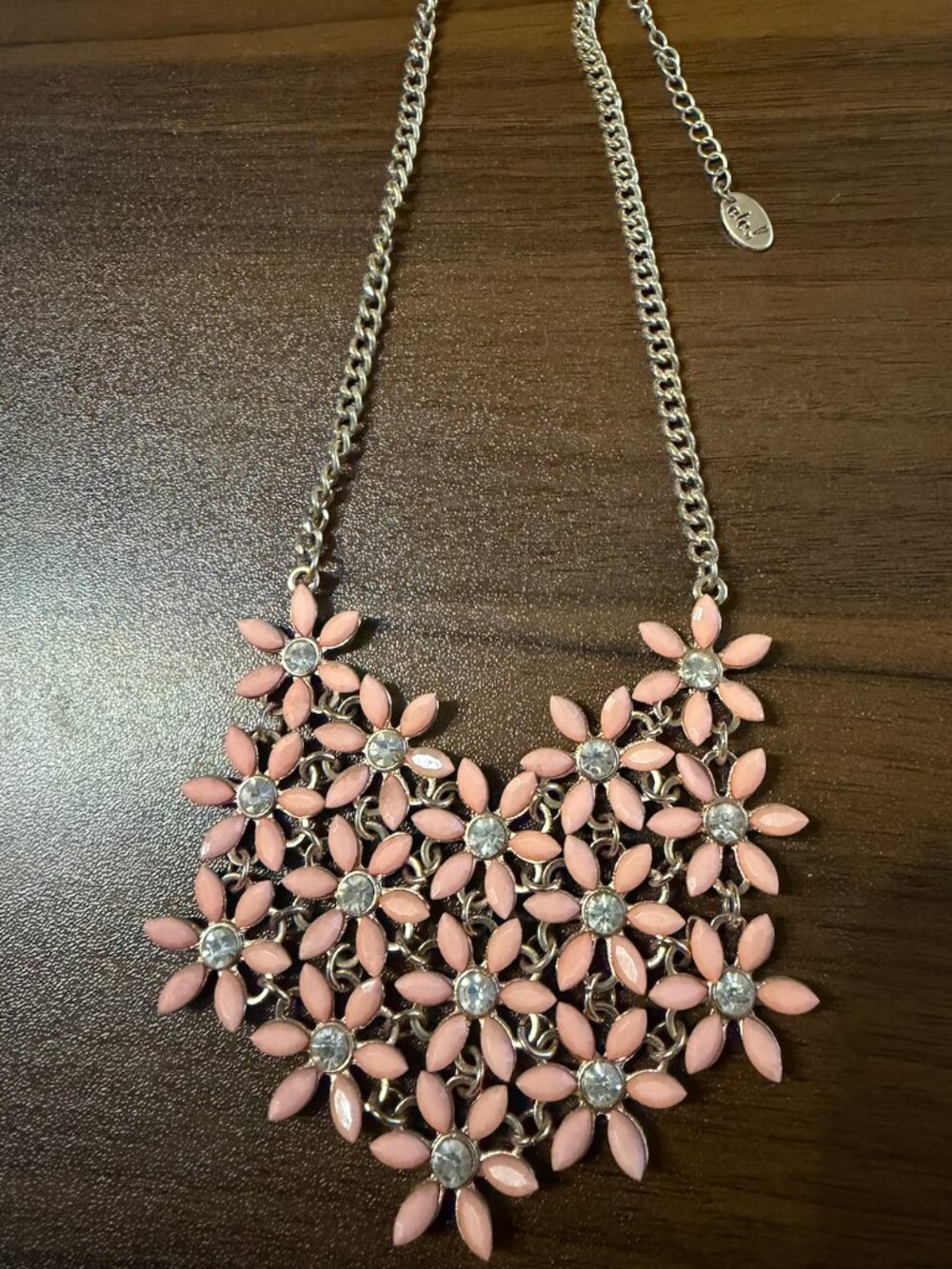 Rue 21  Et. Rhinestone statement Necklace,  Coral Gold Tone Flower Daisy